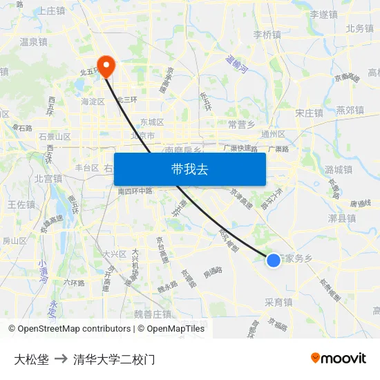 大松垡 to 清华大学二校门 map