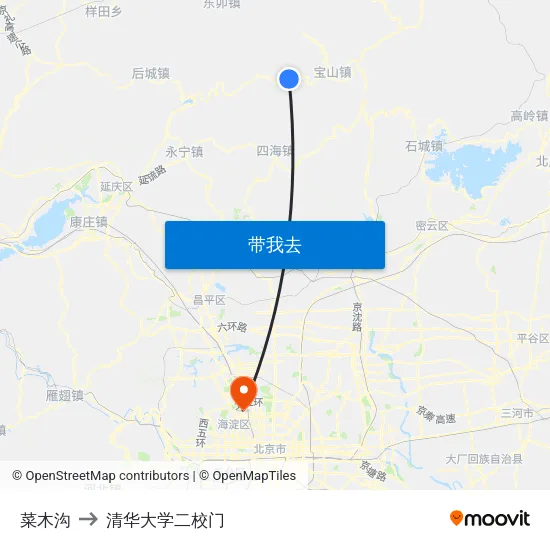 菜木沟 to 清华大学二校门 map
