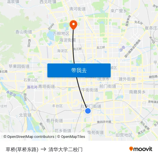 草桥(草桥东路) to 清华大学二校门 map