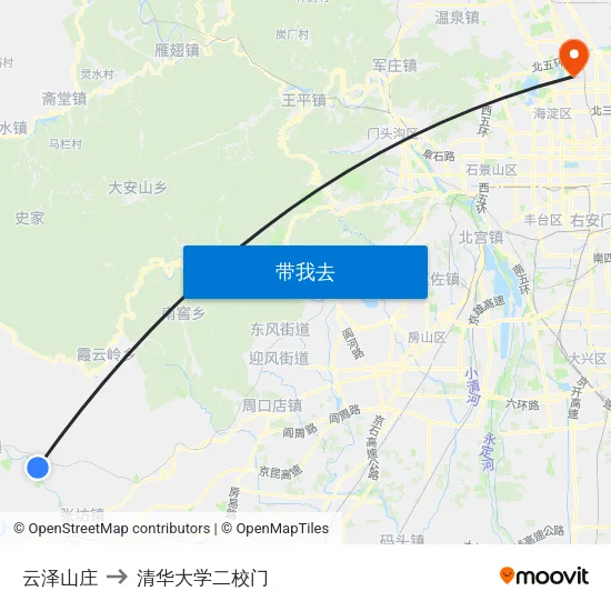 云泽山庄 to 清华大学二校门 map