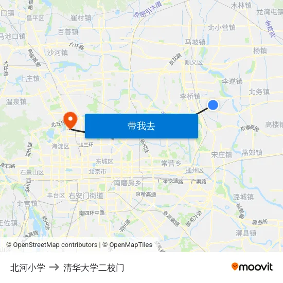 北河小学 to 清华大学二校门 map