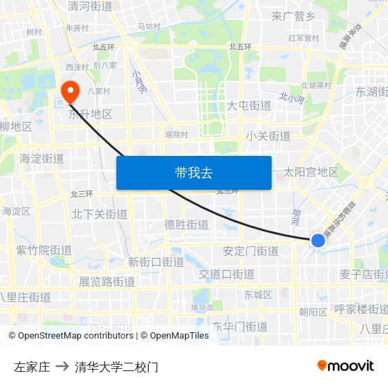 左家庄 to 清华大学二校门 map