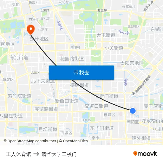 工人体育馆 to 清华大学二校门 map