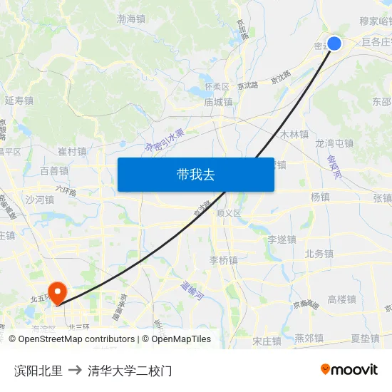滨阳北里 to 清华大学二校门 map