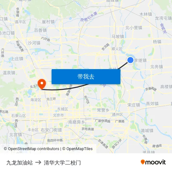 九龙加油站 to 清华大学二校门 map