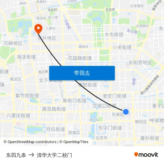 东四九条 to 清华大学二校门 map