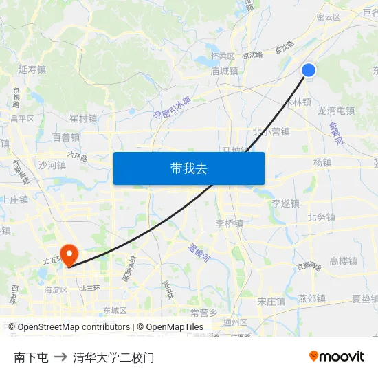 南下屯 to 清华大学二校门 map