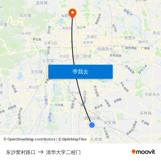 东沙窝村路口 to 清华大学二校门 map