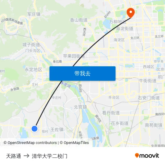 天路通 to 清华大学二校门 map