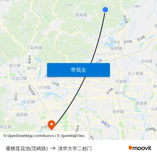 雁栖莲花池(范崎路) to 清华大学二校门 map
