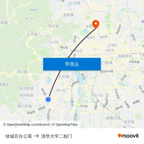 绿城百合公寓 to 清华大学二校门 map
