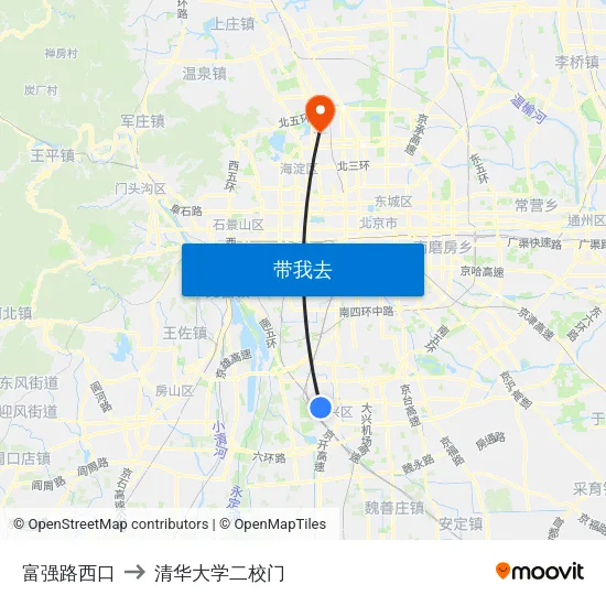 富强路西口 to 清华大学二校门 map