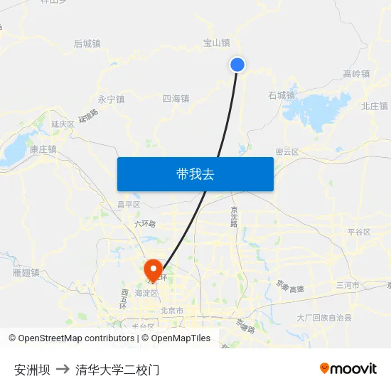 安洲坝 to 清华大学二校门 map