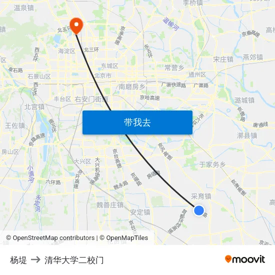 杨堤 to 清华大学二校门 map