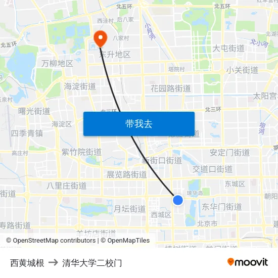 西黄城根 to 清华大学二校门 map