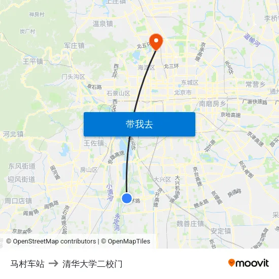 马村车站 to 清华大学二校门 map