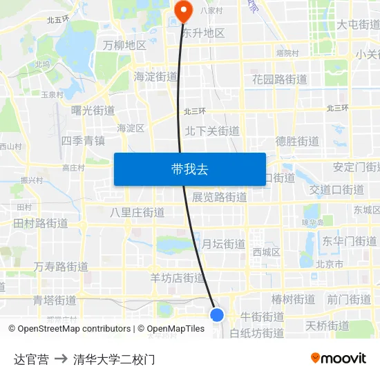 达官营 to 清华大学二校门 map