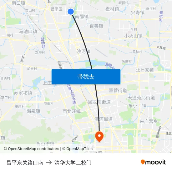 昌平东关路口南 to 清华大学二校门 map