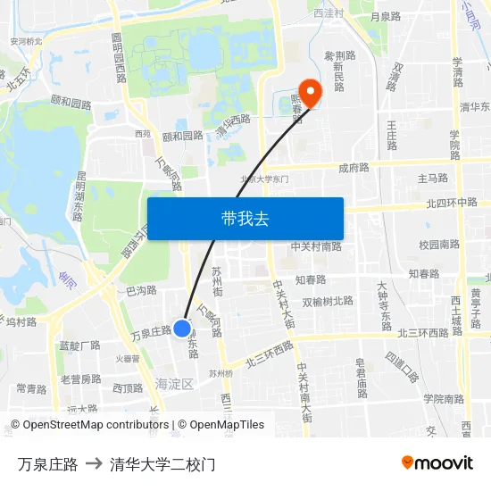 万泉庄路 to 清华大学二校门 map