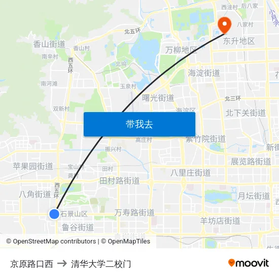 京原路口西 to 清华大学二校门 map