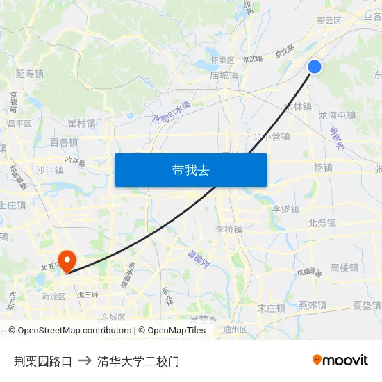 荆栗园路口 to 清华大学二校门 map
