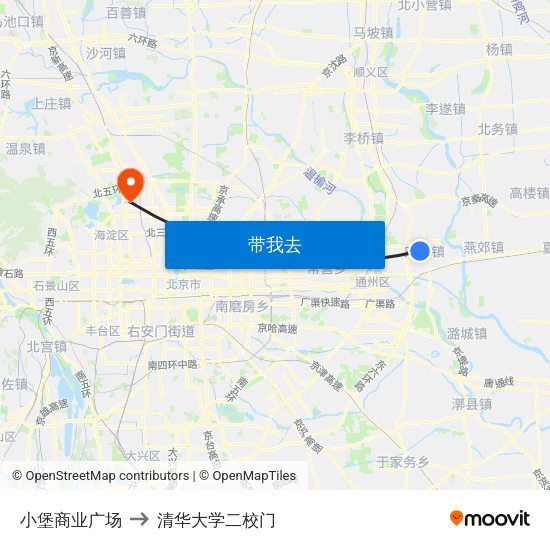 小堡商业广场 to 清华大学二校门 map