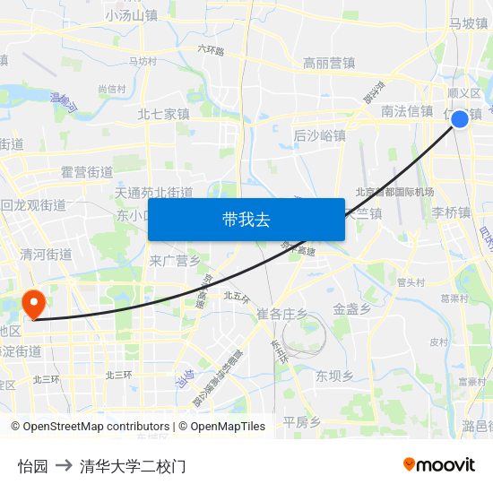 怡园 to 清华大学二校门 map