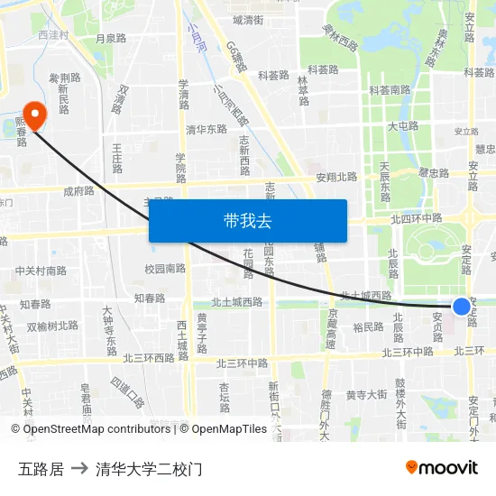 五路居 to 清华大学二校门 map