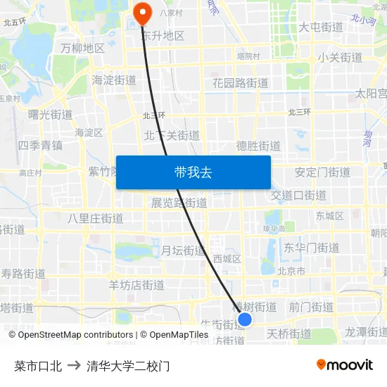 菜市口北 to 清华大学二校门 map