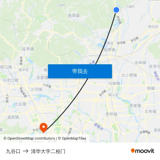 九谷口 to 清华大学二校门 map