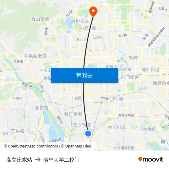 高立庄东站 to 清华大学二校门 map