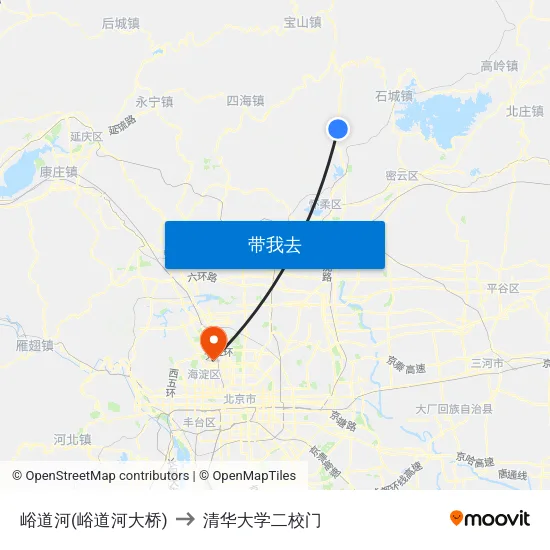 峪道河(峪道河大桥) to 清华大学二校门 map