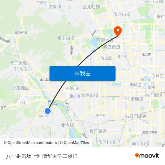 八一射击场 to 清华大学二校门 map