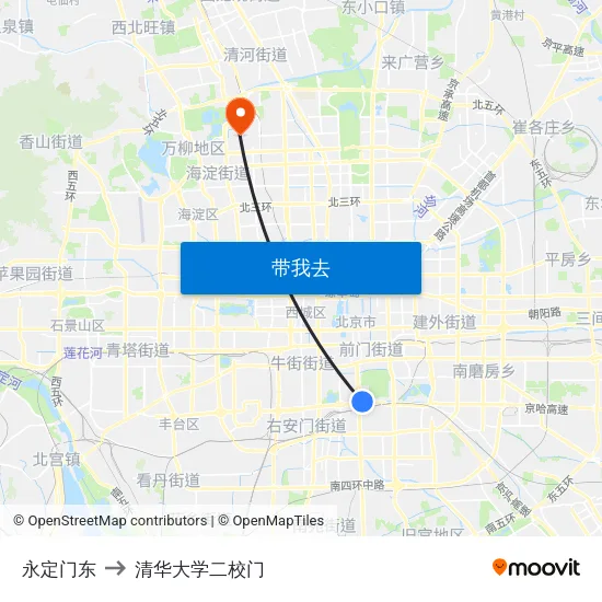 永定门东 to 清华大学二校门 map