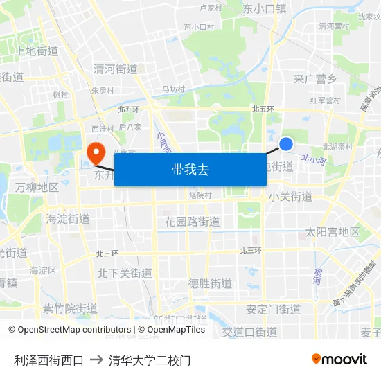 利泽西街西口 to 清华大学二校门 map