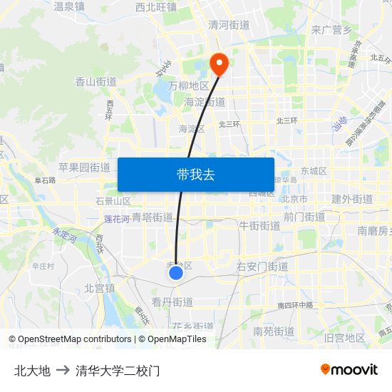 北大地 to 清华大学二校门 map