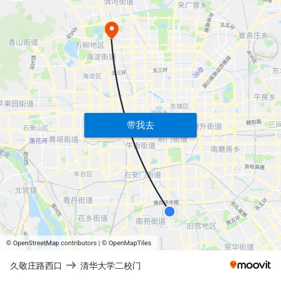 久敬庄路西口 to 清华大学二校门 map