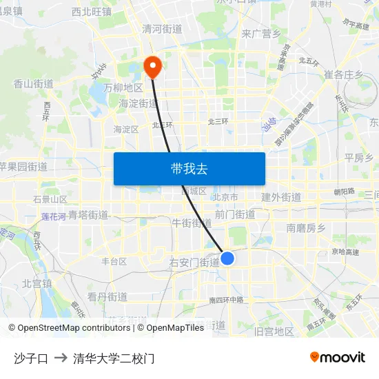 沙子口 to 清华大学二校门 map