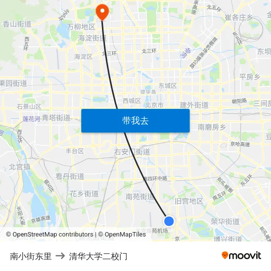 南小街东里 to 清华大学二校门 map