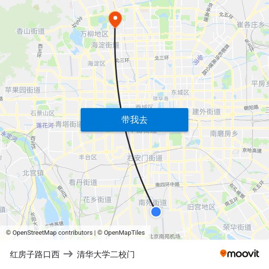 红房子路口西 to 清华大学二校门 map