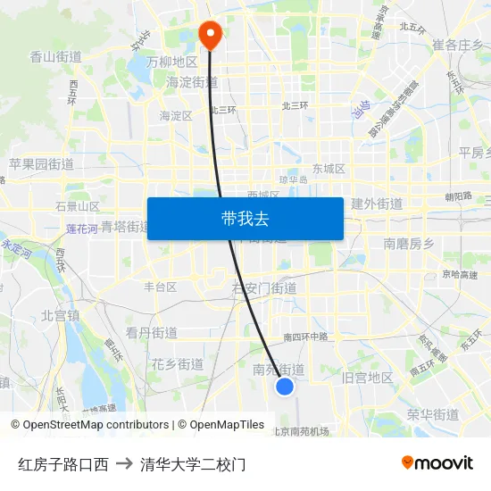 红房子路口西 to 清华大学二校门 map