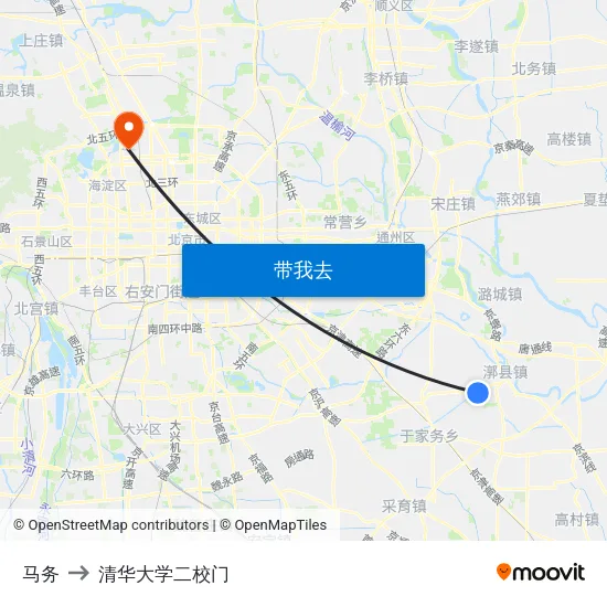 马务 to 清华大学二校门 map