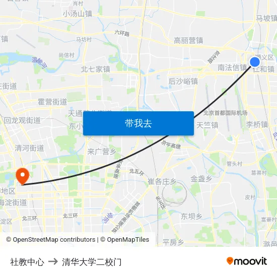 社教中心 to 清华大学二校门 map