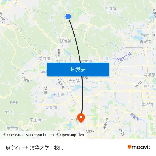 解字石 to 清华大学二校门 map
