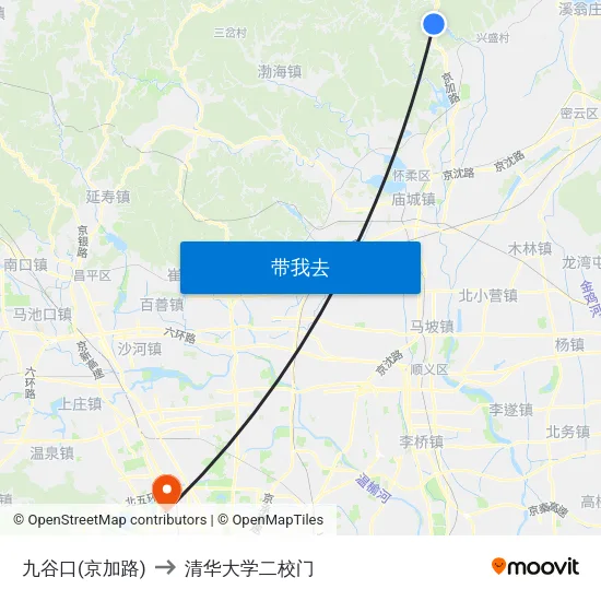 九谷口(京加路) to 清华大学二校门 map
