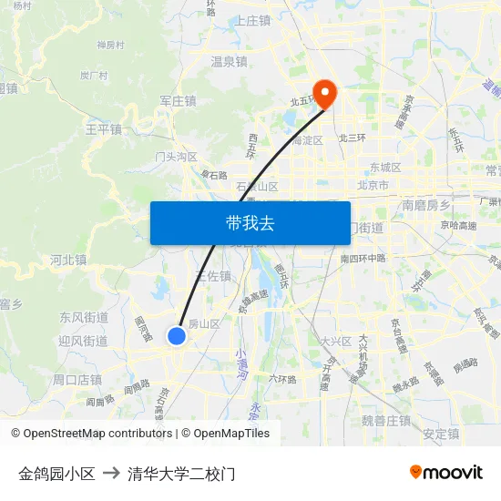 金鸽园小区 to 清华大学二校门 map
