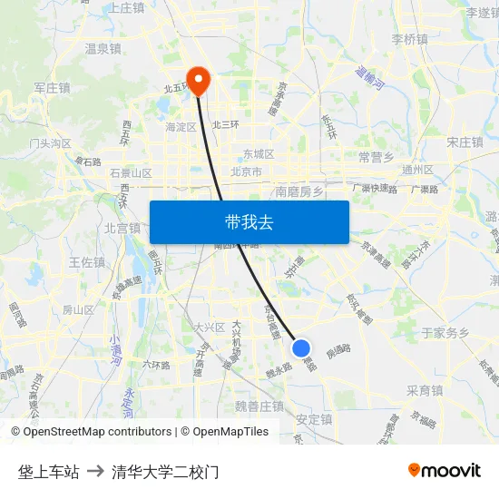 垡上车站 to 清华大学二校门 map