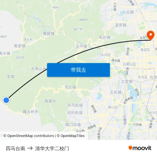 四马台南 to 清华大学二校门 map