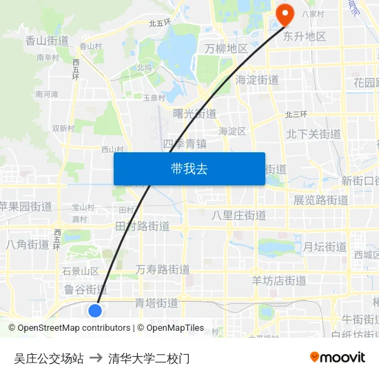 吴庄公交场站 to 清华大学二校门 map