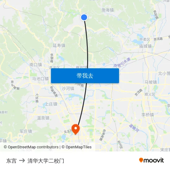 东宫 to 清华大学二校门 map